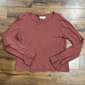 Madewell Texture and Thread Ruffle-Cuff Long-Sleeve Top in Rust
